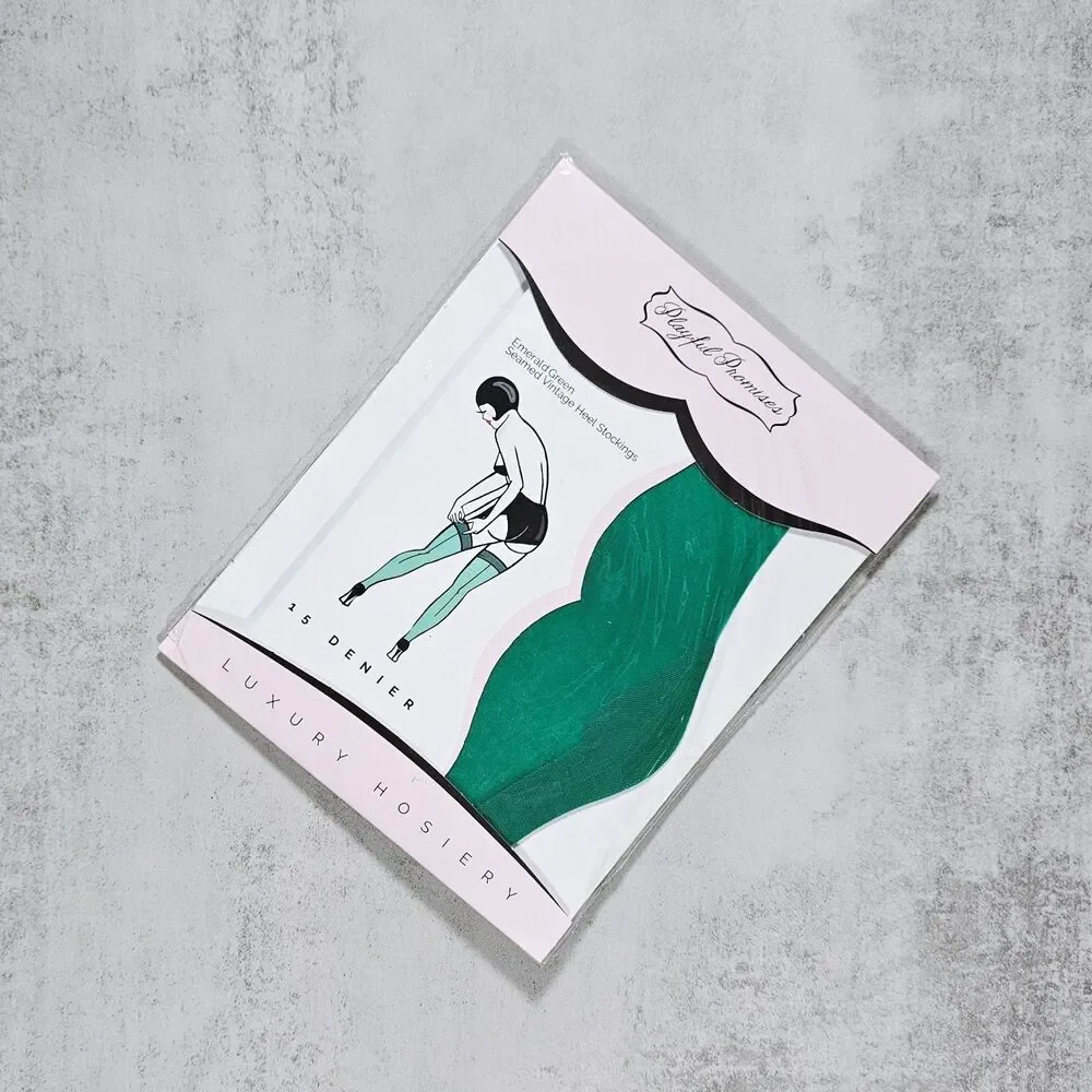Playful Promises Sheer Classic Seamed Stockings, Emerald Green, Size L